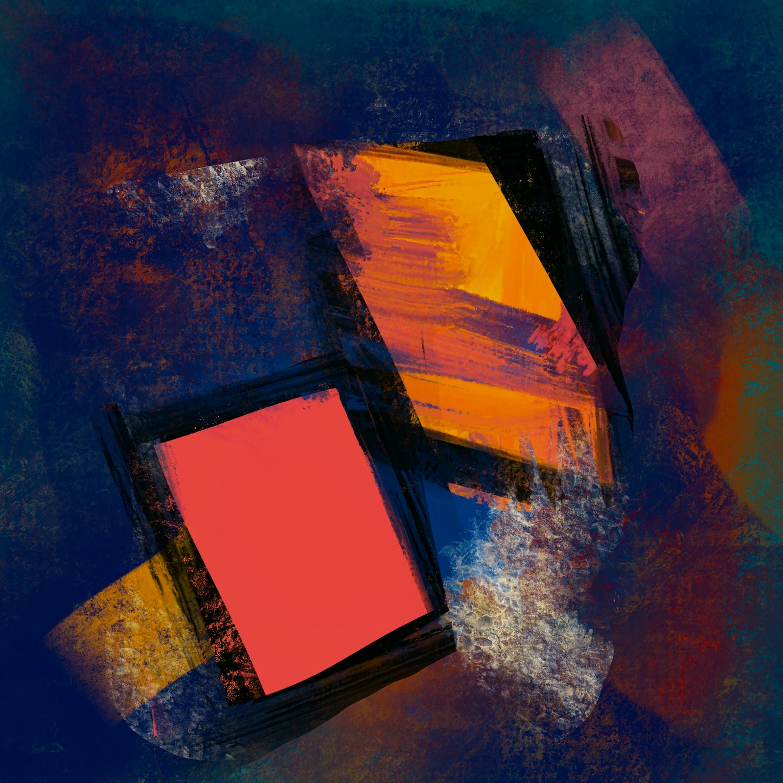 Abstract digital collage with a bold card-like panel