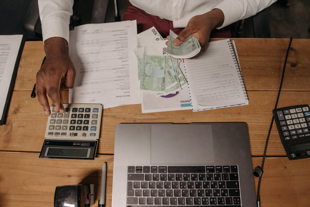 Accounting calculator books desk