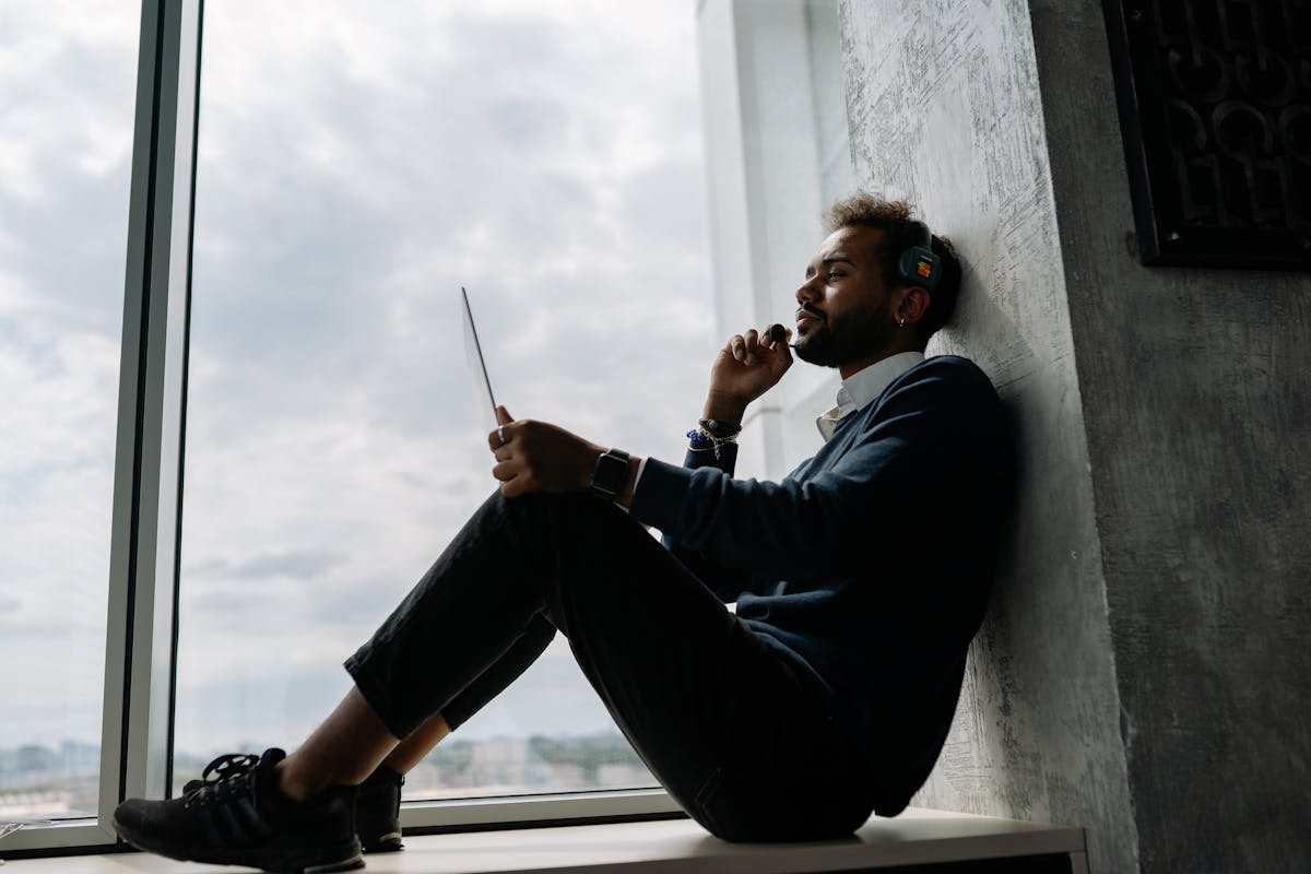 Mindset calm focused person by window