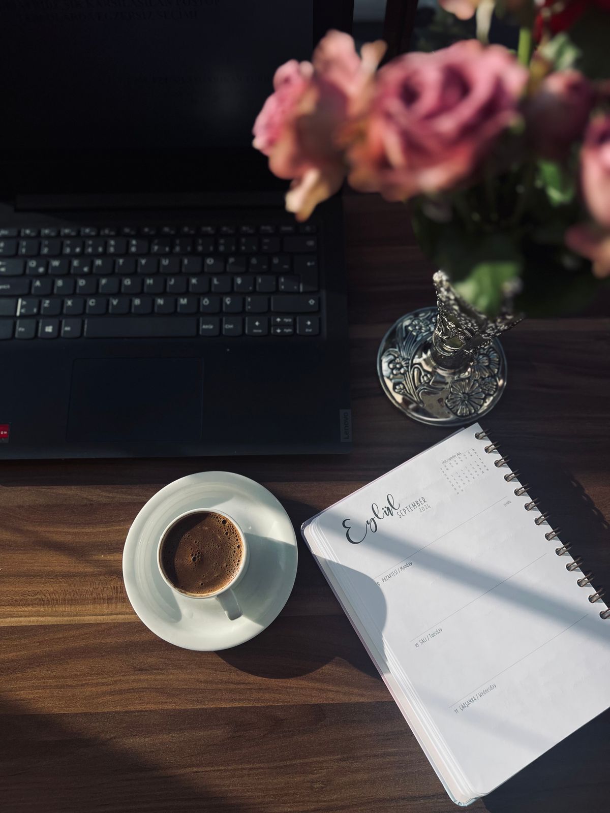 Operations daily planner notebook coffee desk