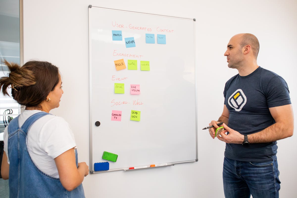 Operations project planning whiteboard sticky notes