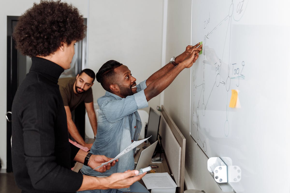 Operations project planning whiteboard sticky notes