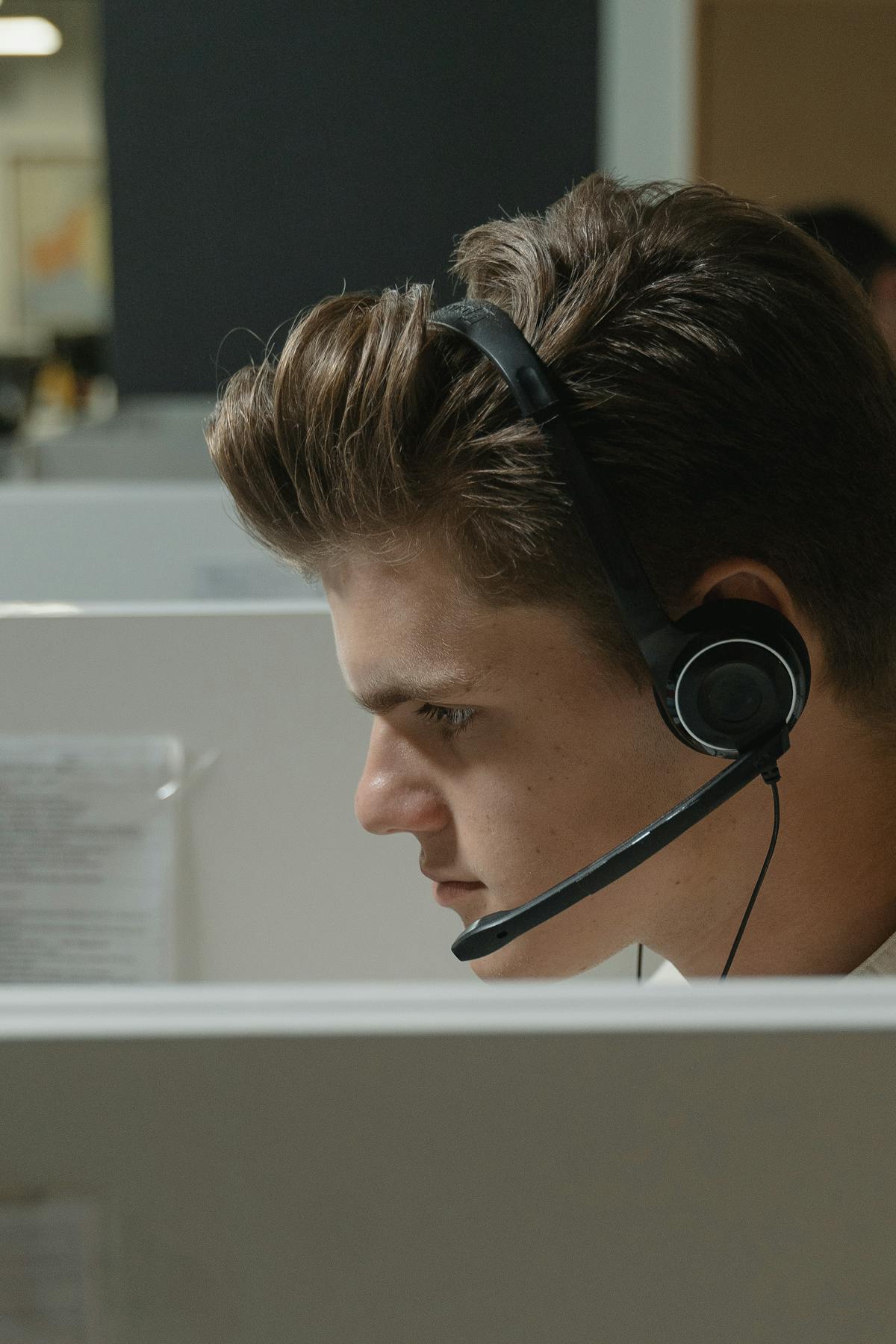 Salesperson phone headset office