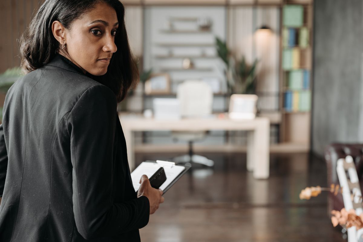Strategy business woman office laptop confident