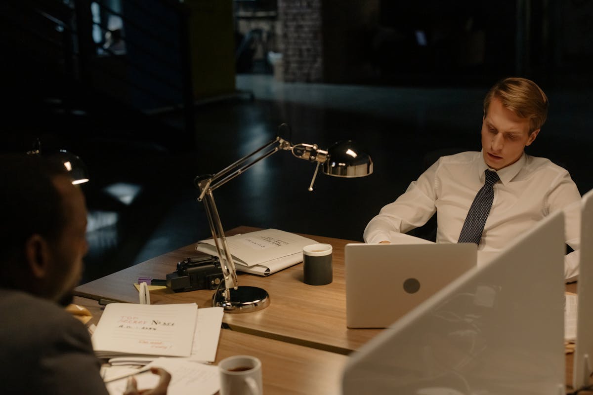 Founder working late laptop office