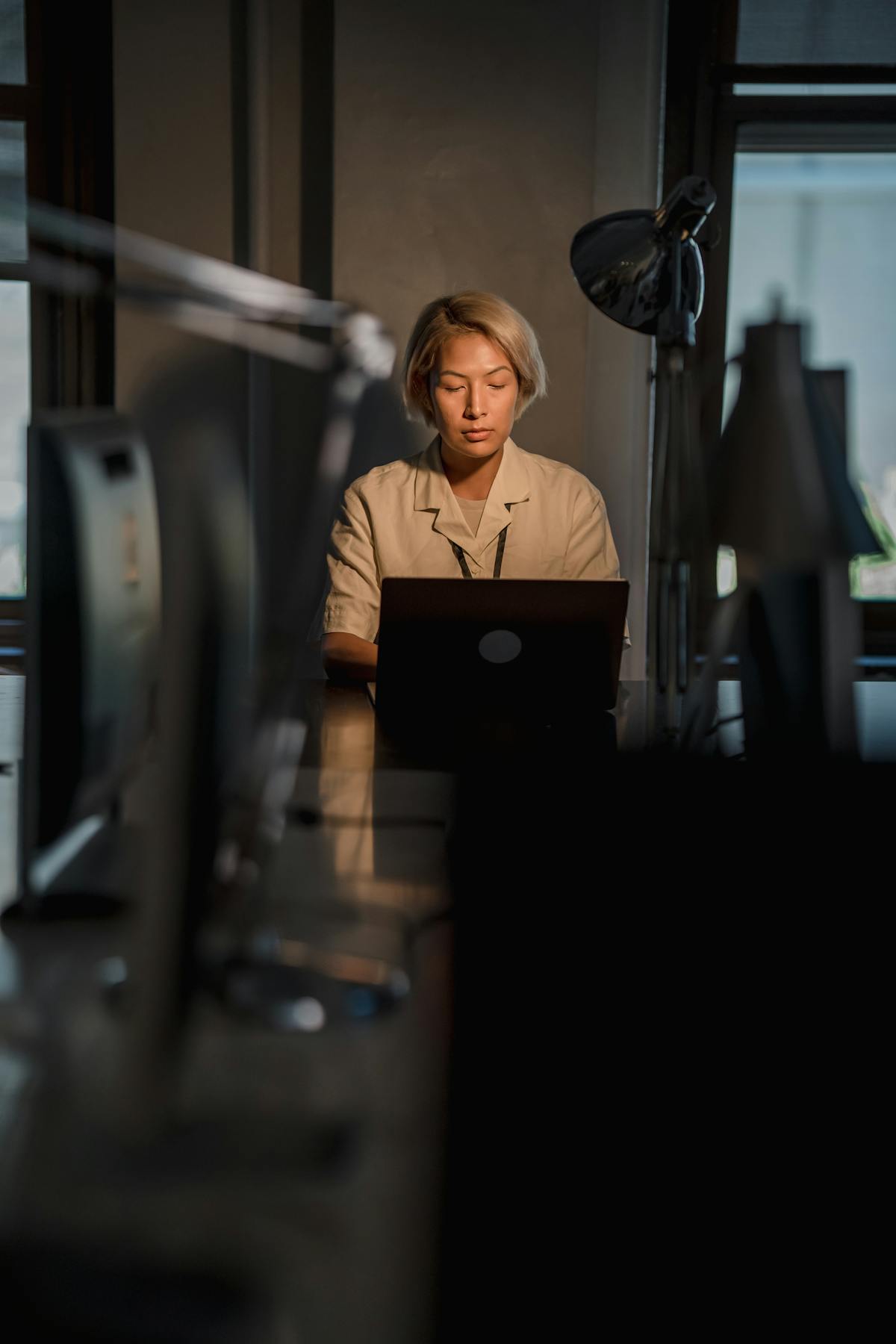 Founder working late laptop office