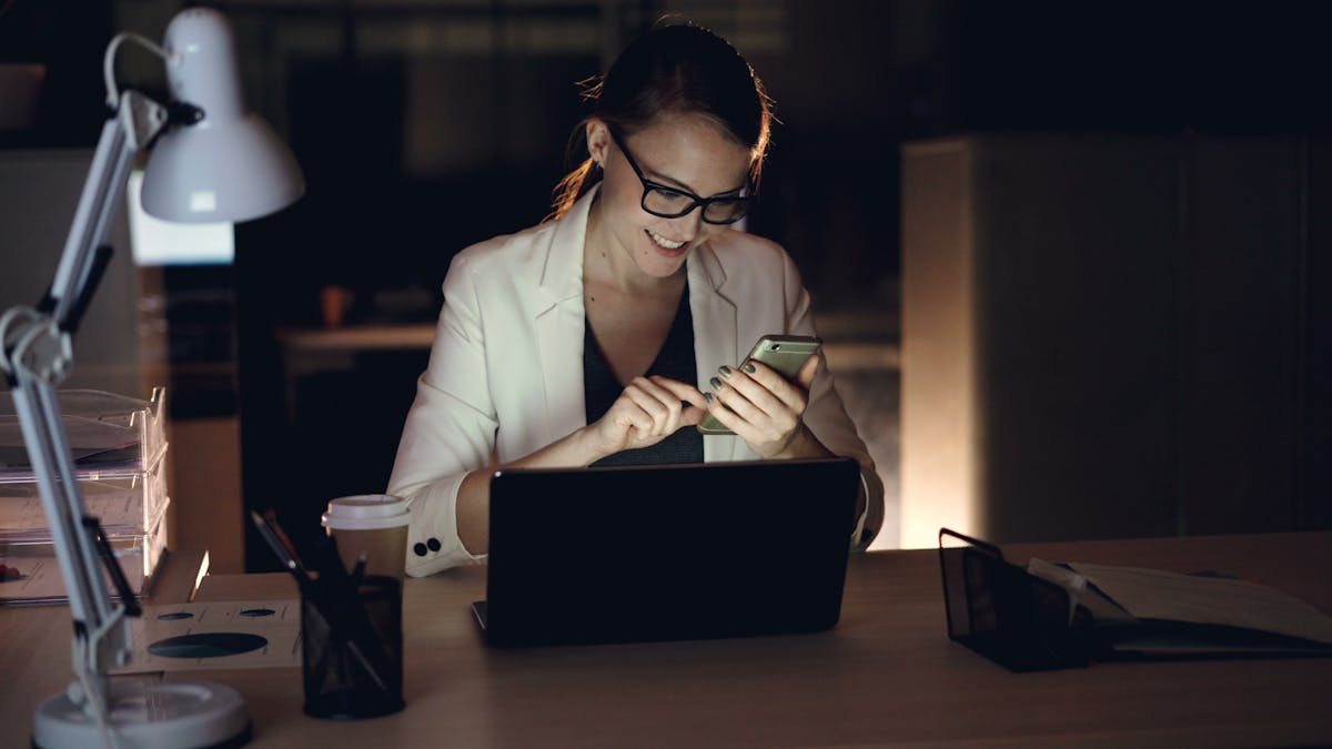 Strategy founder working late laptop office