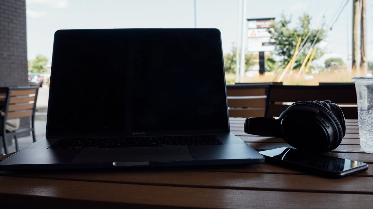Freelancer laptop workspace home office