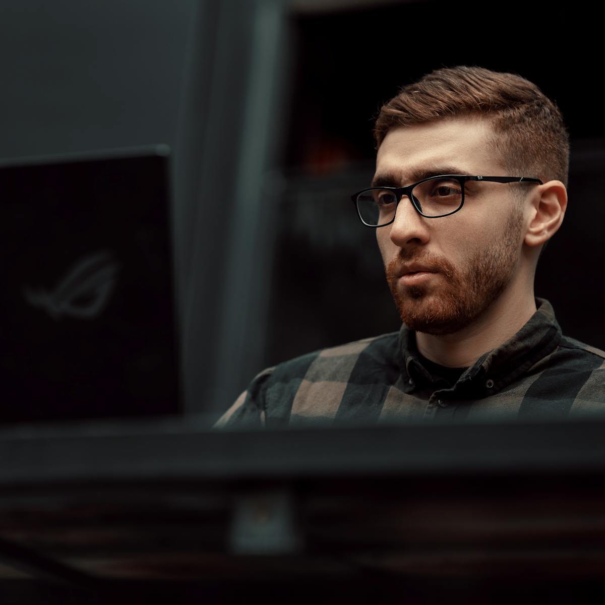 Strategy man working laptop office focused