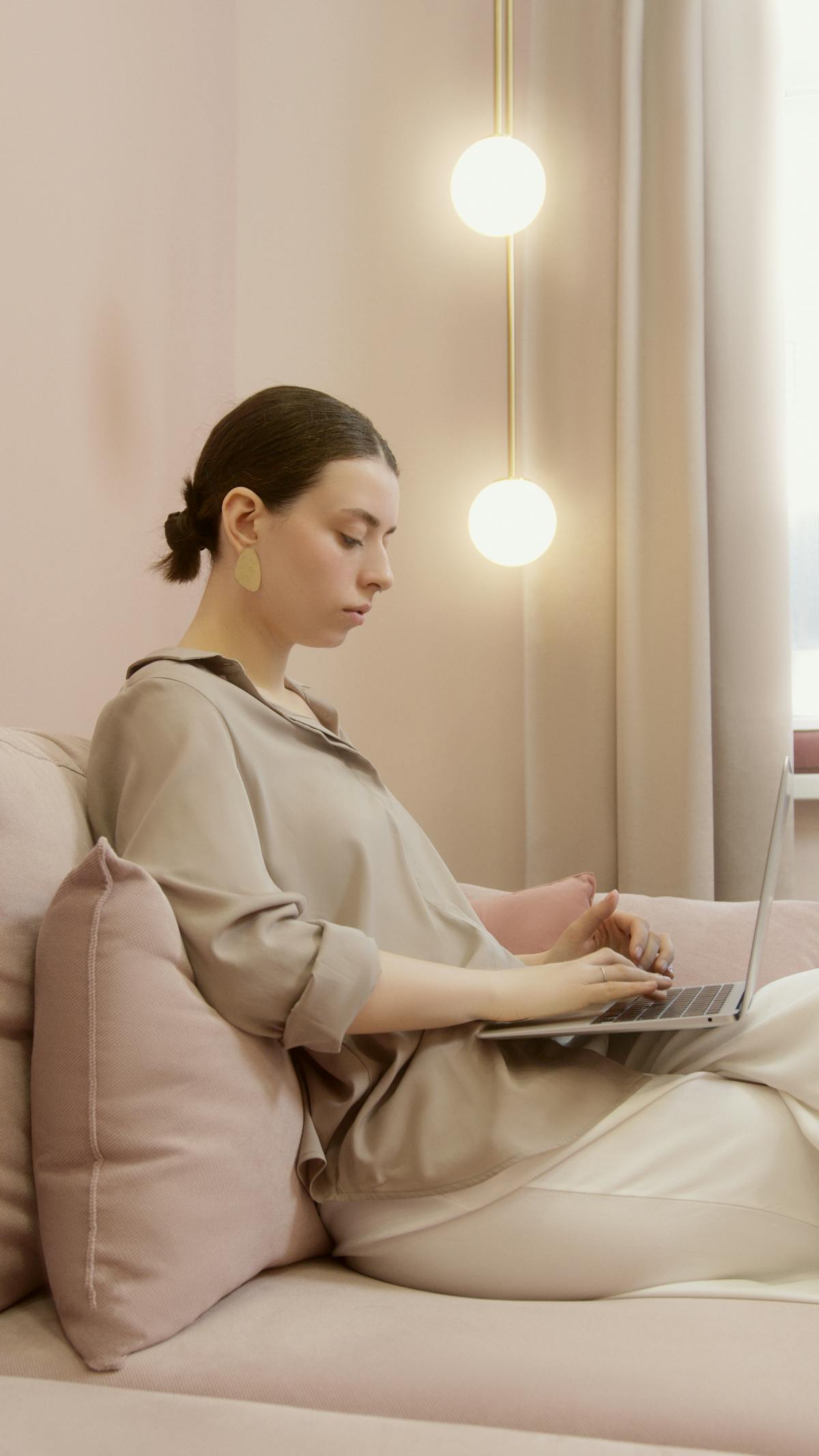 Woman working home laptop remote
